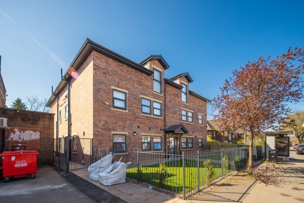 Completed apartment building at Sale Road, Wythenshawe, built by FD Build