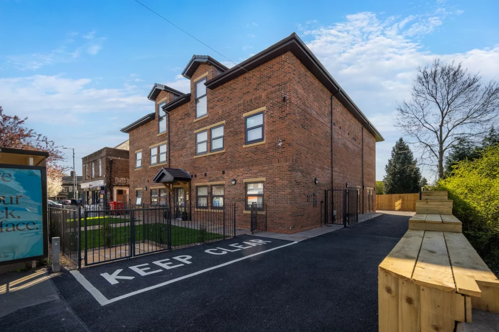 Completed apartment building at Sale Road, Wythenshawe, built by FD Build