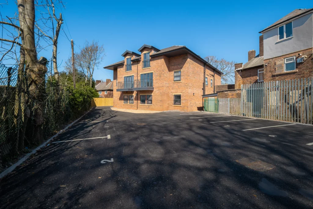 Completed apartment building at Sale Road, Wythenshawe, built by FD Build