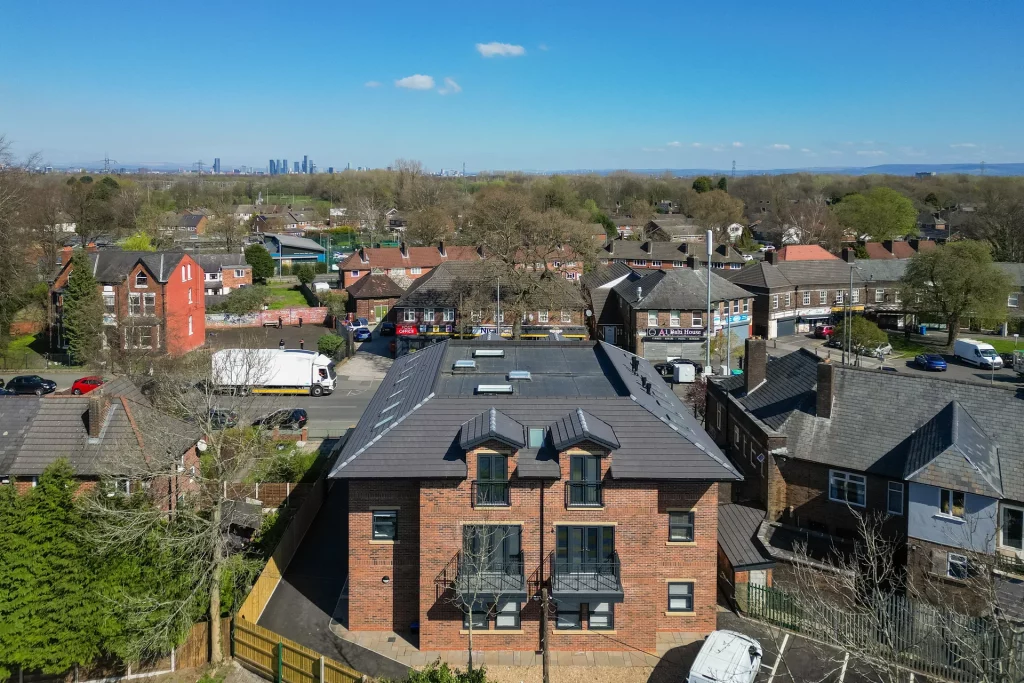 Completed apartment building at Sale Road, Wythenshawe, built by FD Build