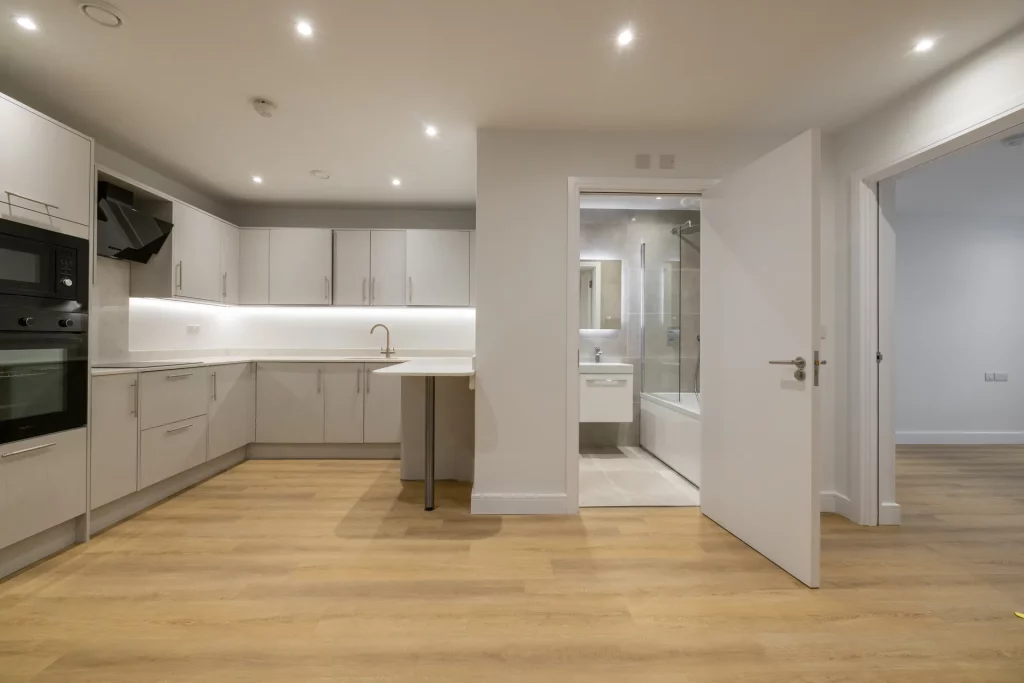 Completed apartment interior at Sale Road, Wythenshawe
